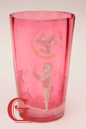 Mary Gregory cranberry glass Manx tumbler